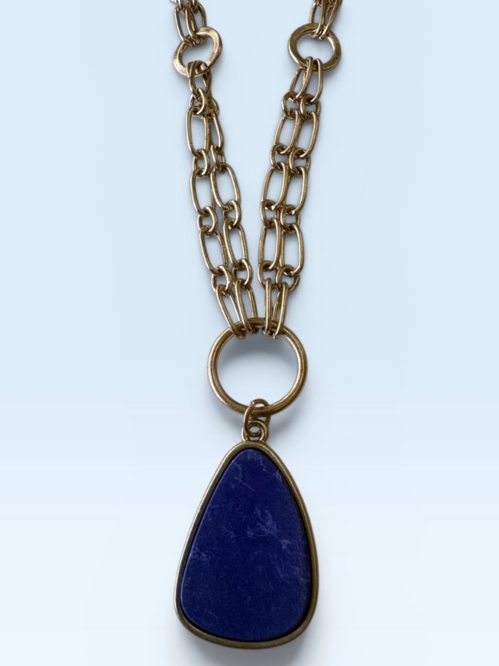 New Goldtone Double Chain Necklace with a Faux Lapis Pendant by Plunder Design - Picture 5 of 8